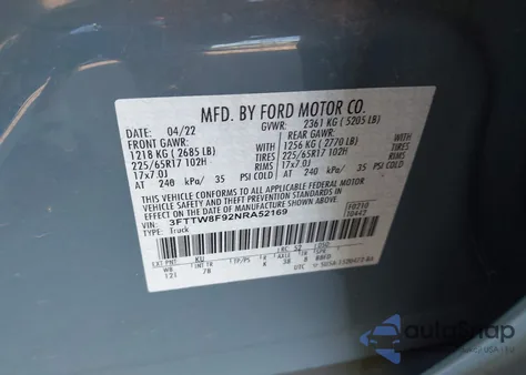 2022 Ford Maverick Xlt z USA, uszkodzony, nr VIN 3FTTW8F92NRA52169